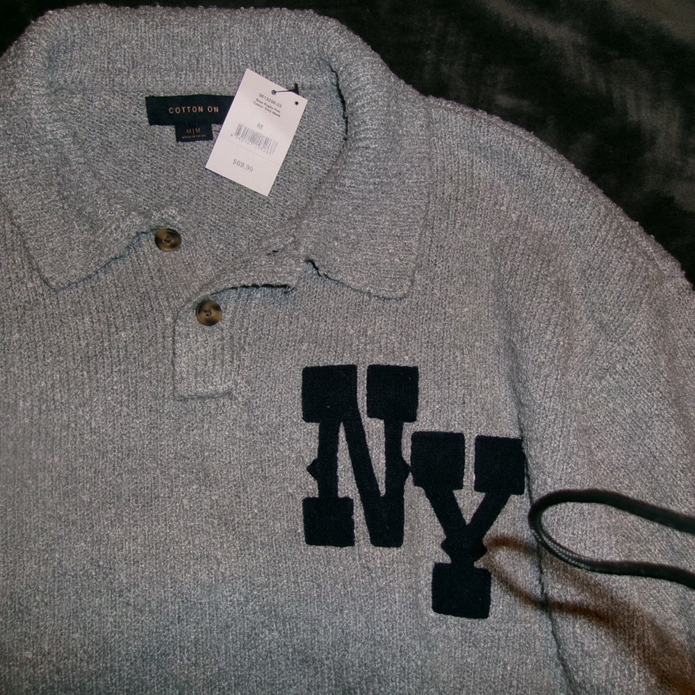 Cotton On Gray NY Knit Polo Sweater